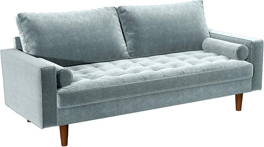 Womble Velvet Upholstered Living Room Diamond Tufted Chesterfield Sofa with Gleaming Nailheads, Steel Blue - LeafyLoom