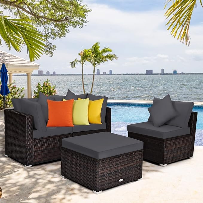 ClawsCover 9Pack Outdoor Seat and Back Cushions Replacement Covers Fit for 5 Pieces 4-Seater Wicker Rattan Patio Conversation Set Sectional Couch Furniture,Dark Gray-Include Covers Only (Large) - LeafyLoom