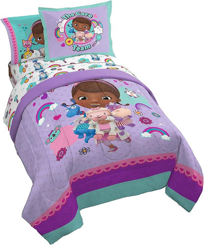 Jay Franco Disney Junior Doc McStuffins Hospital 5 Piece Twin Bed Set - includes Reversible Comforter & Sheet Set - Super Soft Fade Resistant Microfiber (Official Disney Junior Product) - LeafyLoom