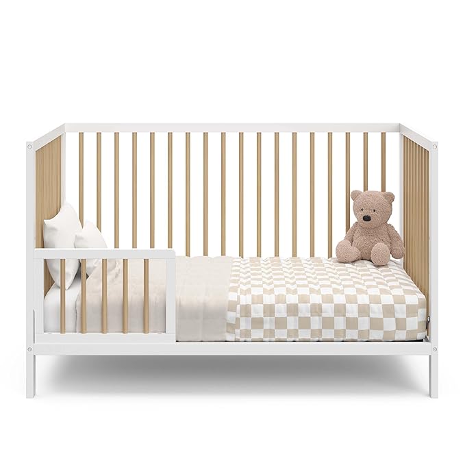 Graco Teddi 5-in-1 Convertible Crib (White with Driftwood) – GREENGUARD Gold Certified, Converts to Daybed, Toddler & Twin Bed with Headboard and Footboard, Adjustable Mattress Height - LeafyLoom