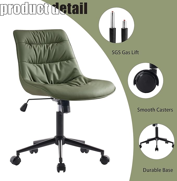 Kidol & Shellder Armless Office Chair Desk Chair Comfy Makeup Vanity Chair with Back Ergonomic Swivel Chair Home Office Desk Chairs with Wheels Computer Chair Bedroom Accent Chair(Olive Green) - LeafyLoom