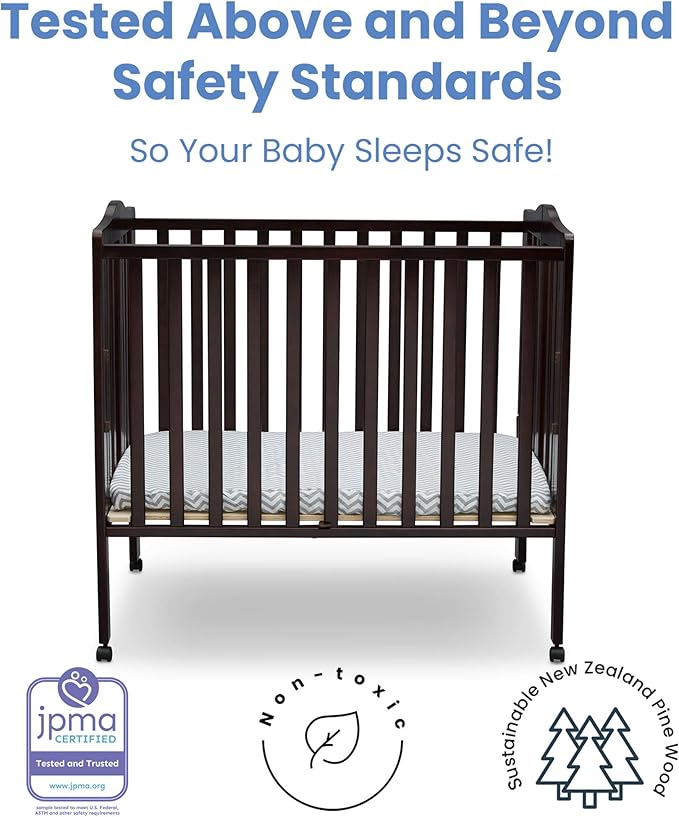 Delta Children Folding Portable Mini Baby Crib with 1.5-inch Mattress, Dark Chocolate - LeafyLoom