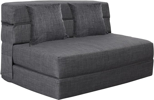 Queen Size Folding Sofa Couch Memory Foam with 2 Pillows Sleeper Chair Lazy Couch Triple Futon Convertible Guest Beds, Washable Cover,Dark Gray - LeafyLoom