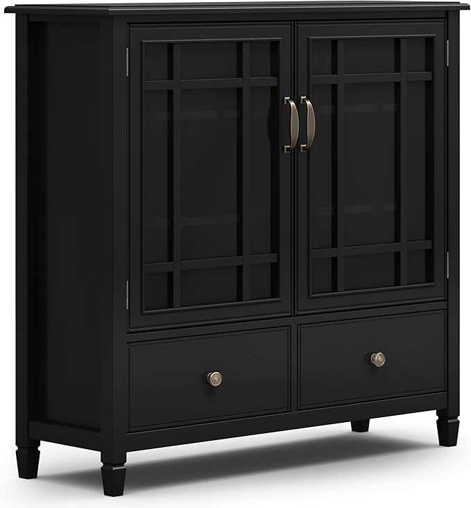 SIMPLIHOME Connaught Low Storage Cabinet, 46 inch, Black - LeafyLoom