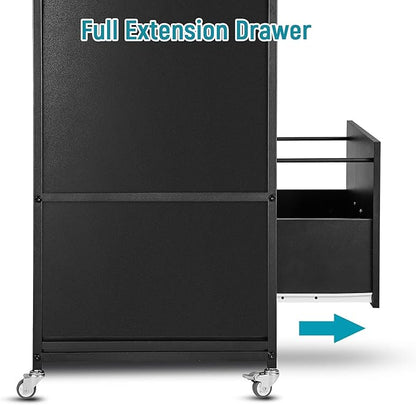 Lateral File Cabinet, 2 Drawer Mobile Filing Cabinet with Outlet, Open Storage Side Shelves, Locking Drawer Fits A4/Letter/Legal Size File Cabinets for Home Office, Black - LeafyLoom