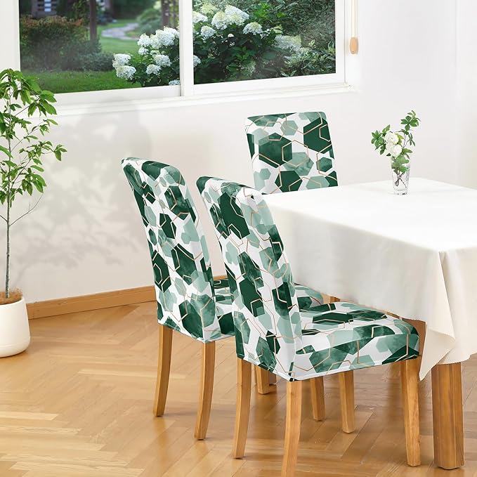 Gibelle Dining Room Chair Covers Set of 4, Soft Stretch Kitchen Chair Covers Slipcover Protector, Removable Washable Geometric Parson Chair Covers 4 Pack, Hunter Green Gibelle