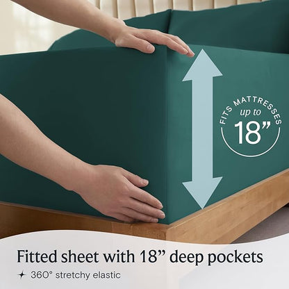 LuxClub 6 PC Full Sheet Set, Breathable Luxury Bed Sheets, Deep Pockets 18" Eco Friendly Wrinkle Free Cooling Bed Sheets Machine Washable Hotel Bedding Silky Soft - Emerald Full - LeafyLoom