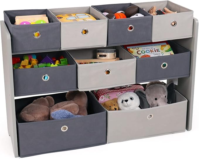 Humble Crew Kids Toy Organizer with 9 Storage Fabric Bins, Grey - LeafyLoom