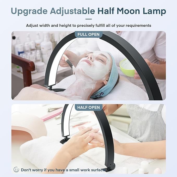 MYSWEETY Half Moon Light for Nail Desk, 29'' Foldable Led Nail Tech Lamp, Arch Table Lamp Estheticians Light with Remote, Lash Light Lamp for Eyelash Extensions, Tattoo, 7 Tones & 10 Brightness - LeafyLoom