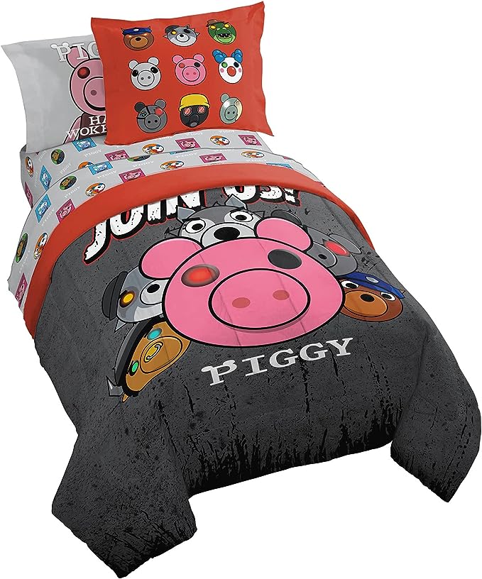 Jay Franco Piggy Join US 5 Piece Twin Size Bed Set - includes Comforter & Sheet Set - Super Soft Fade Resistant Polyester (Official Piggy Product) - LeafyLoom