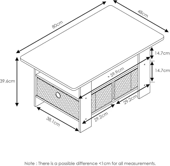 Furinno Andrey Coffee Table with Bin Drawer, Americano/Medium Brown, Small Non-Lift Top - LeafyLoom