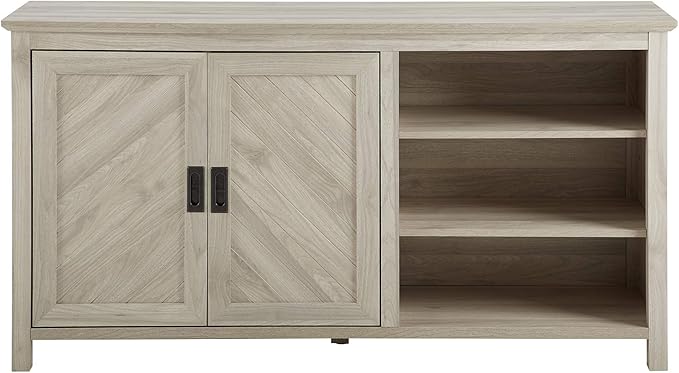 Walker Edison Modern Wood Grooved Buffet Sideboard with Open Storage-Entryway Serving Storage Cabinet Doors-Dining Room Console, 58 Inch, Birch - LeafyLoom