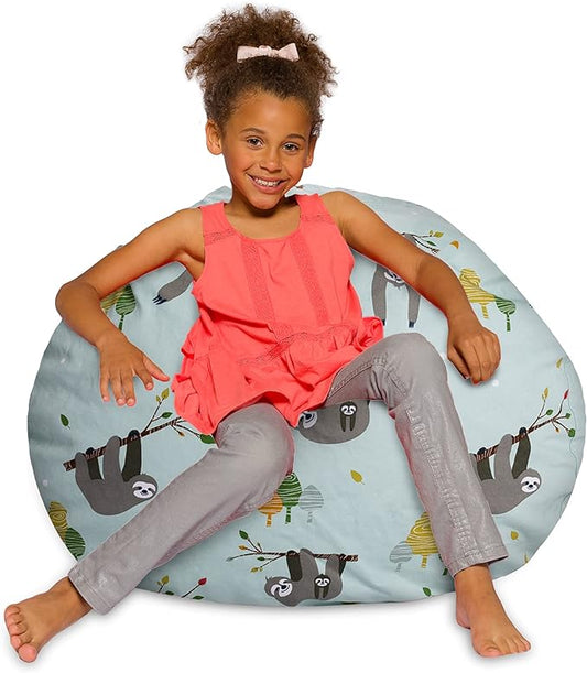 Posh Creations Bean Bag Chair for Kids, Teens, and Adults Includes Removable and Machine Washable Cover, Canvas Sloth and Trees, 38in - Large - LeafyLoom