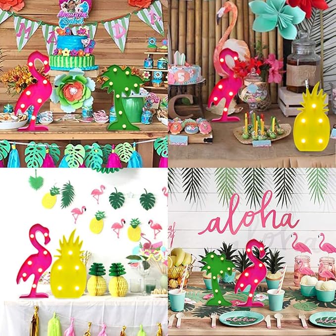 AceList Luau Party Decorations Flamingos Pineapple Lights Tropical Hawaiian Themed Party Supplies Birthday Decor for Wall Table Desk Centerpieces - LeafyLoom