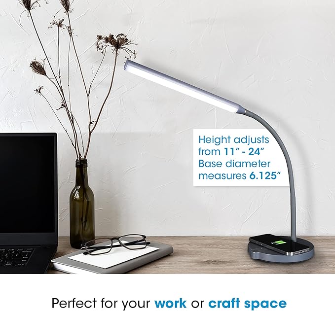 OttLite Stretch LED Desk Lamp with Wireless Charging - ClearSun LED Technology, 3 Color Temperature Modes with Touch Sensitive Controls & Flexible Gooseneck Arm for Home, Office & Dorms - LeafyLoom