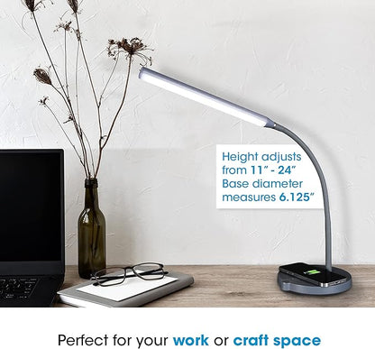 OttLite Stretch LED Desk Lamp with Wireless Charging - ClearSun LED Technology, 3 Color Temperature Modes with Touch Sensitive Controls & Flexible Gooseneck Arm for Home, Office & Dorms - LeafyLoom