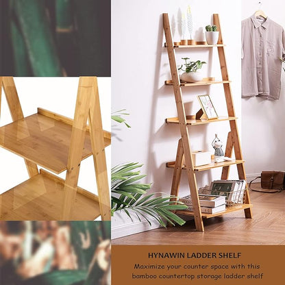 HYNAWIN Corner Ladder Shelf Storage Shelving, 5 Tier Books/CDs/Albums/Files Holder in Living Room Home Office,Simple Assembly - LeafyLoom