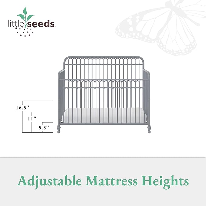 Little Seeds Ivy 3-in-1 Convertible Metal Crib, Dove Gray - LeafyLoom