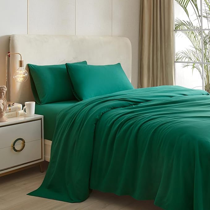 Dark Green California King Size Sheet Set Extra Soft Deep Pocket Sheets Set,4 Piece Bed Sheets Set Fit 16 Mattress,Wrinkle,Fade,Stain Resistant Cooling Bed Sheets,Fitted Sheets,Pillowcases Set - LeafyLoom