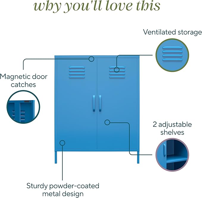 Novogratz Cache 2 Door Metal Locker Storage, Blue Cabinet - LeafyLoom