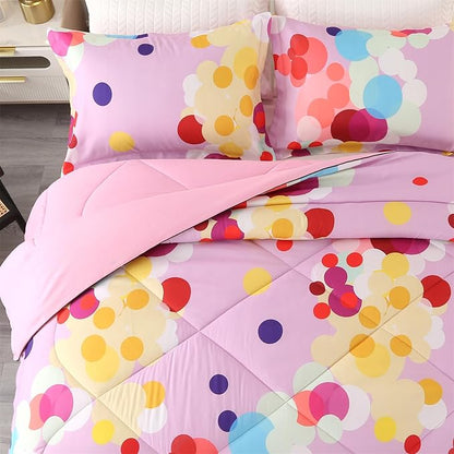 ENCOFT Pink Comforter Set Full for Girls and Boys Premium 3 Piece Rainbow Colorful Bubbles Bedding Set Kids Bed in A Bag All Season Comfortable for Teens and Adults with 1 Comforter and 2 Pillowcases - LeafyLoom