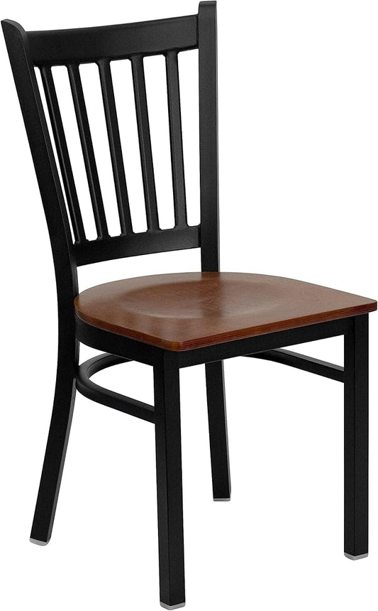 Flash Furniture HERCULES Series Black Vertical Back Metal Restaurant Chair - Cherry Wood Seat - LeafyLoom