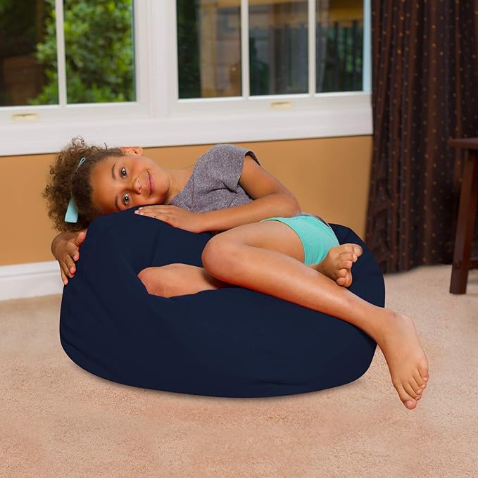 Posh Creations Bean Bag Chair for Kids, Teens, and Adults Includes Removable and Machine Washable Cover, Solid Navy Blue, 27in - Medium - LeafyLoom