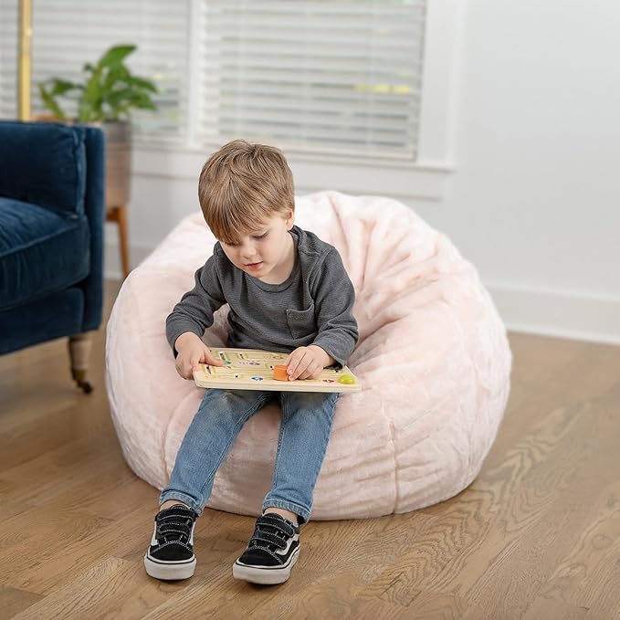 Flash Furniture Dillon Small Blush Furry Bean Bag Chair for Kids and Teens - LeafyLoom