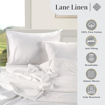 LANE LINEN 100% Egyptian Cotton Bed Sheets - 1000 Thread Count 3-Piece Twin XL Set Long Staple Bedding Sateen Weave Luxury Hotel Fits Upto 16" Mattress White - LeafyLoom