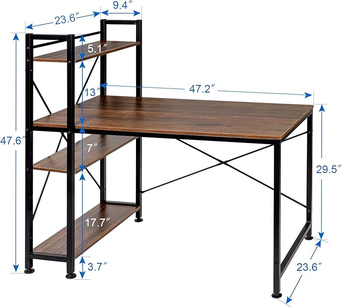 VECELO Computer Drawers/Shelves with Storage for Study/Writing and Home Office Workstation, 47 Inch Desk, Vintage Brown - LeafyLoom