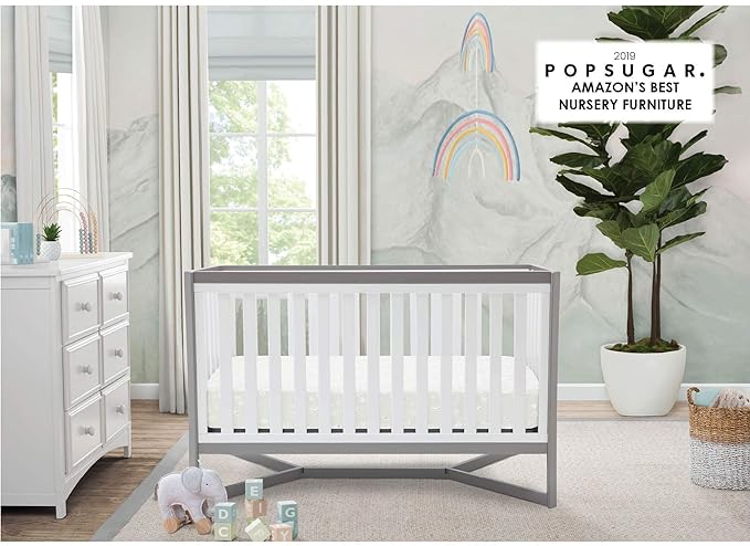 Delta Children Tribeca 4-in-1 Convertible Crib, White/Grey - LeafyLoom