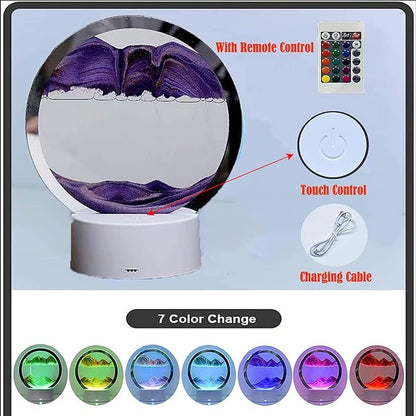 3DMoving Sand Art,360° Rotating Hourglass Decoration table lamp ,7 Color Changing Sand Liquid Motion Desk Lamp,RGB Color Creative Sea Quicksand Moving Sand Art Picture Night Light(Purple with Remote) - LeafyLoom