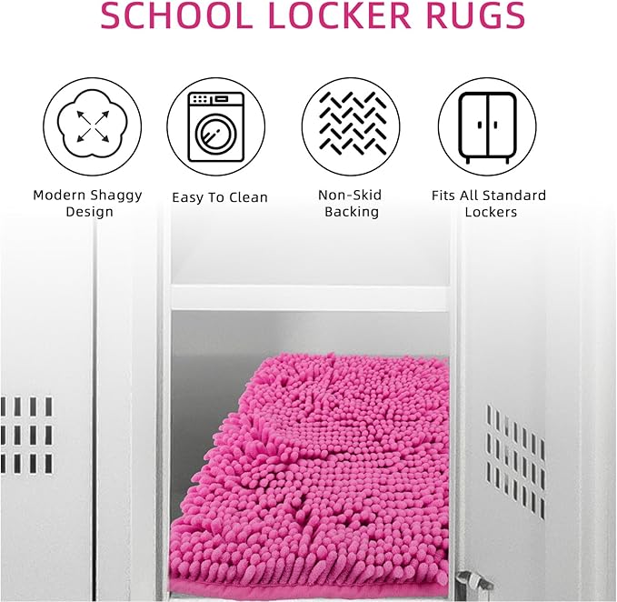 Locker Rug school girl rugs Carpet Chenille 100% Microfiber Locker Carpet with Non Skid Backing Locker Decorations (Rose Red, 11.5X17.5) - LeafyLoom