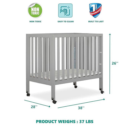 Jett Non-Full Size Folding Convertible Crib, Lightweight Portable Crib, Three Adjustable Mattress Height Settings, Easy to Fold Travel Crib, 1.5” Mattress Pad Included - LeafyLoom