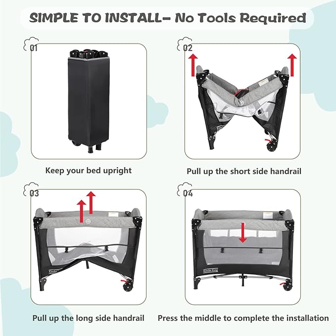 Kinder King 4 in 1 Portable Nursery Center, Foldable Baby Bedside Crib w/Bassinet, Infant Pack n Play Playard Toddler Large Playpen, Newborn Changing Table, Storage Basket, Side Zipper - LeafyLoom