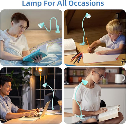 Clip on Reading Light for Bed 3 Color Modes, 10 Brightness Dimmable, Flexible Gooseneck Clip on Lamp, Eye Care Clip Light for Bed Headboard Desk Home Dorm, Teal - LeafyLoom