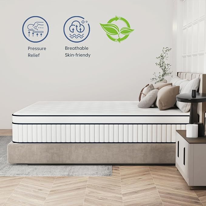 Full Mattress, 12 Inch Full Size Mattress in a Box, Medium Firm Matterss with Pocket Spring and Soft Foam, Ultimate Motion Isolation, Strong Edge Support, Hybrid Mattress - LeafyLoom