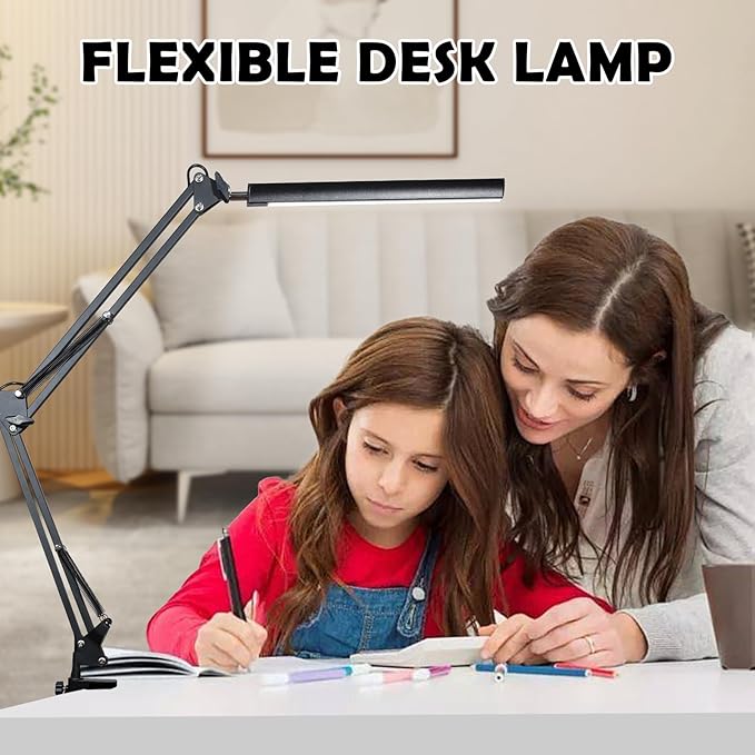 Adjustable Swing Arm Desk Lamp with Clamp, LED Desk Lamp,Dimmable Desk Light, 3 Colors 10 Brightness Adjustable Flexible Gooseneck, Architect Task Lamp for Home Office - LeafyLoom