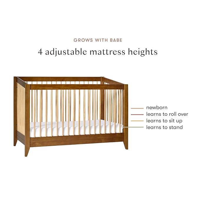 Babyletto Sprout 4-in-1 Convertible Crib with Toddler Bed Conversion Kit in Chestnut and Natural, Greenguard Gold Certified - LeafyLoom