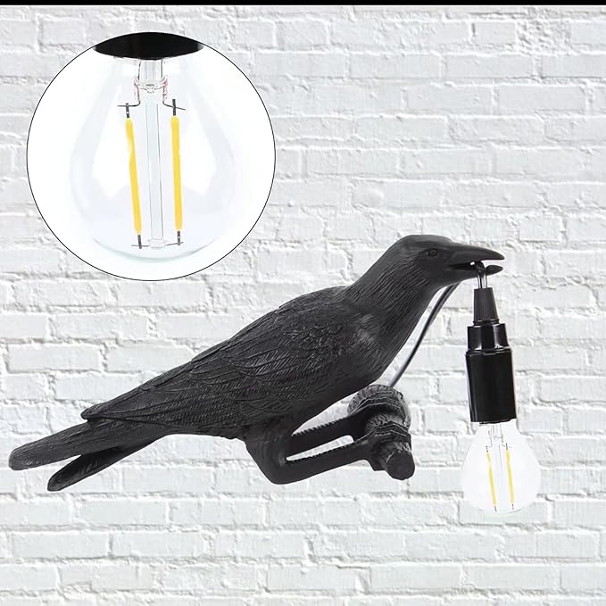 Raven Desk Lamp, Art Deco Raven Lamp, Bird Lamp, Resin LED Bird Light with Plug for Bedroom/Office/Living Room/Farmhouse (Left) - LeafyLoom