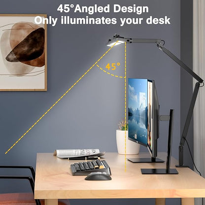 Led Desk Lamp for Office Home, Architect Desk Lamp with Clamp, Ultra Bright Dimmable Table Light, Stepless Dimming and Tempering Desk Light for Workbench Drafting Reading Study (Black) - LeafyLoom