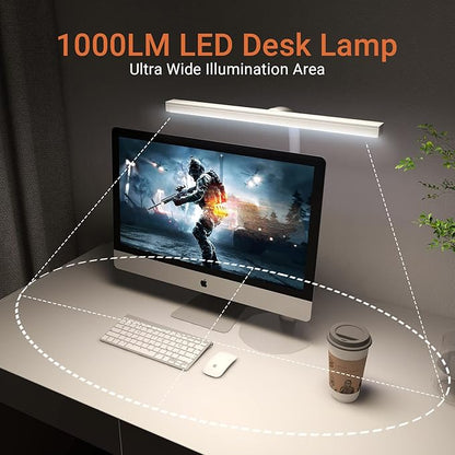 LED Piano Desk Lamp, 15.7" Wide Computer Desk Lamp, 10W Bright Tall Flexible Task Lamp for Monitor, Workbench, 3 Color Modes & 30 Brightness, 1000LM - LeafyLoom