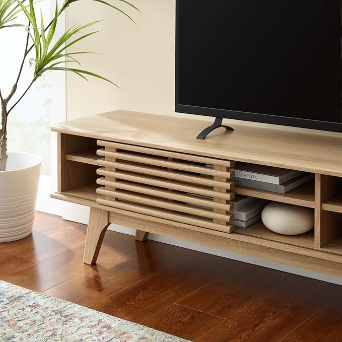 Modway Render Mid-Century Modern Low Profile 70 Inch Media Console TV Stand in Oak, 70" - LeafyLoom