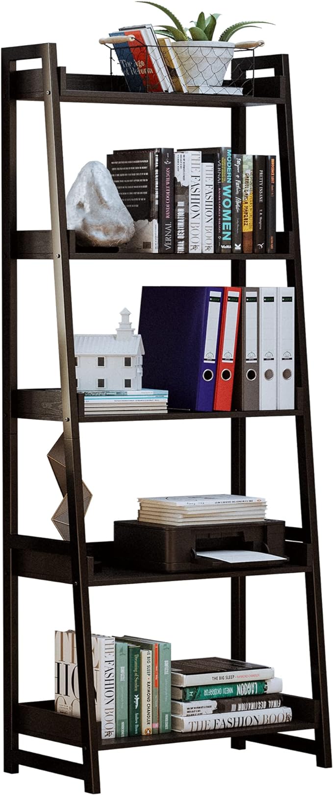 IRONCK Industrial Bookshelf 5-Tier, Bookcase Ladder Shelf, Storage Shelves Rack Shelf Unit, Accent Furniture Metal Frame, Home Office Furniture for Bathroom, Living Room - LeafyLoom