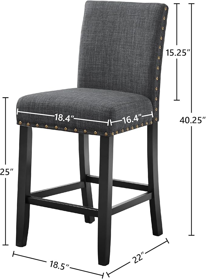 New Classic Furniture Crispin Counter Dining Chair (Set of Four), 100% Polyester Granite Gray Fabric with Espresso Legs - LeafyLoom