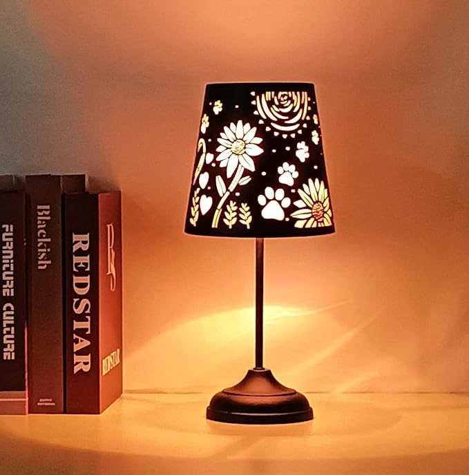 Touch Mini Table Lamp, Dimmable Touch Bedside Lamp, Black Metal Cutout Lampshade, Decoration Desk Lamp - LeafyLoom