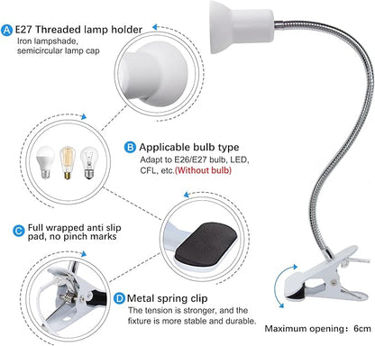 Flexible Clip Lamp Holder Clip Desk Lamp Holder Clamp Lamp Fixture with 40CM Swing Arm Clamp Clip on Light for Reading Bed Headboard Computer Home Office - LeafyLoom