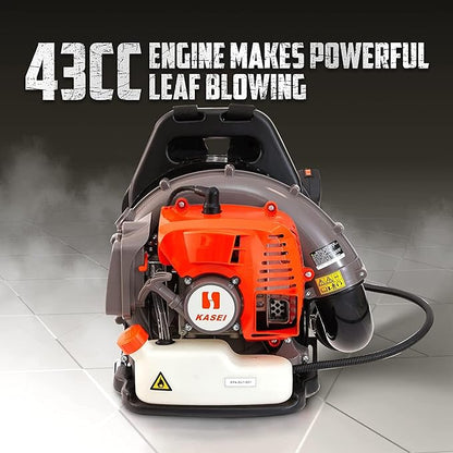 Leaf Blower by KASEI, 43CC 2-Stroke Backpack Gas Powered Leaf Blower, 200MPH Wind Speed & 530CFM Air Volume, EPA Certified Blowers for Lawn Care - LeafyLoom