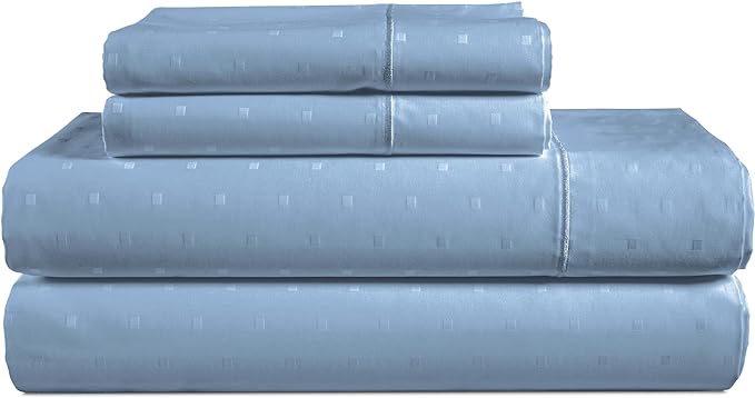 LANE LINEN Luxury 100% Egyptian Cotton Bed Sheets - 1000 Thread Count 4PC Full Sheets Set, Long Staple Cotton Bedding Sheets, Sateen Weave, Hotel Sheets, Fits Upto 16" Mattress, Swiss Dot- French Blue - LeafyLoom