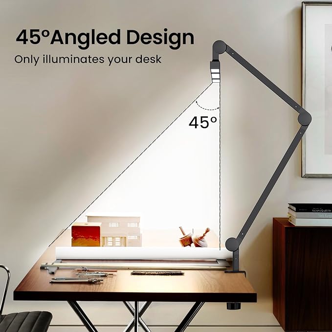 Led Desk Lamp for Home Office, Ultra Bright Touch-Dimming Architect Table Lamp with Clamp, 24W Adjustable Foldable Three Swing Arm Eyecare Led Desk Light with Infrared Sensor-Black - LeafyLoom